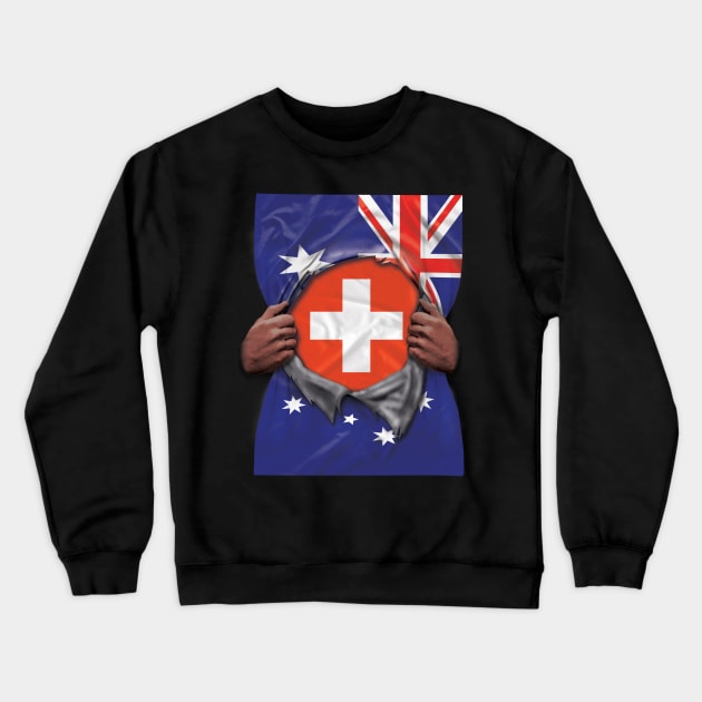 Switzerland Flag Australian Flag Ripped - Gift for Swiss From Switzerland Crewneck Sweatshirt by Country Flags